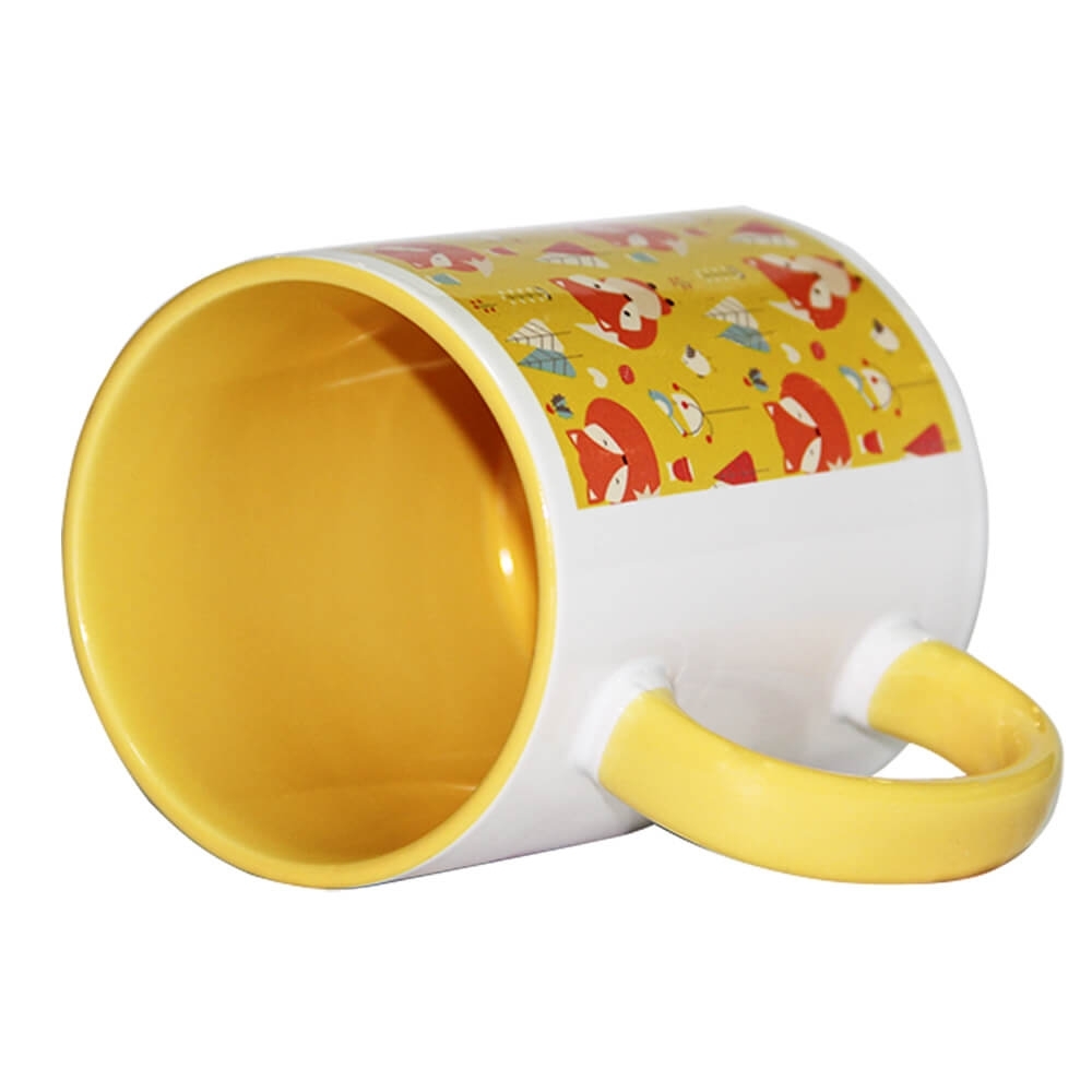Caneca de Cerâmica Branca com alça e interior colorido 325ml AMARELO
