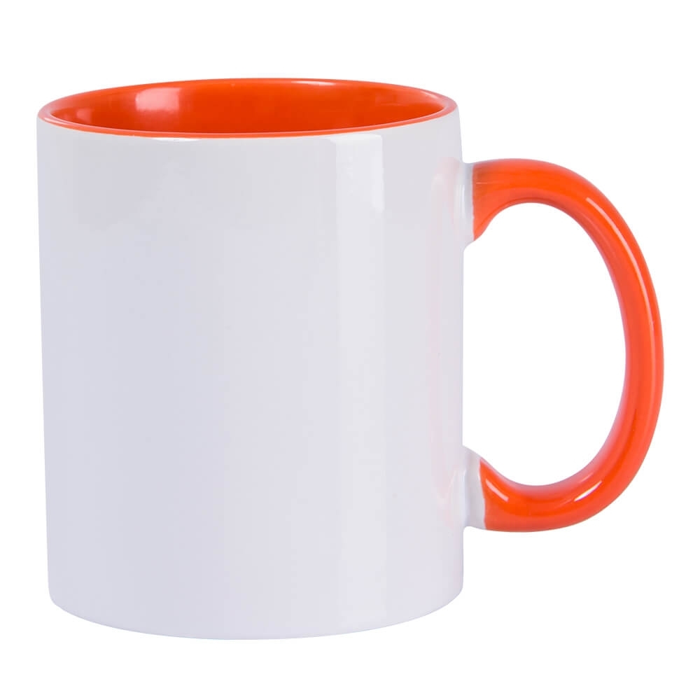 Caneca de Cerâmica Branca com alça e interior colorido 325ml LARANJA-45500-LAR